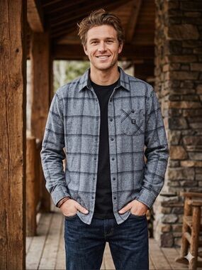 Roark Blue Gray Plaid Shirt Jacket